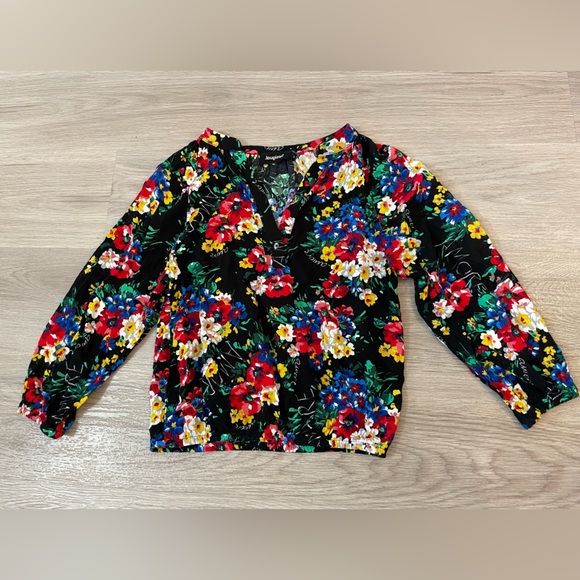 DESIGUAL “Amore” Designer Pretty Black & Colorful Floral Top. Size S - Picture 5 of 10